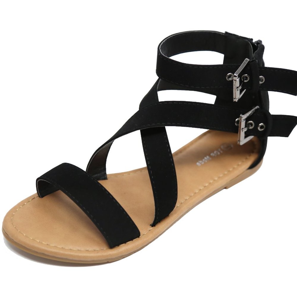 New Black Strappy Gladiator Flat Sandals